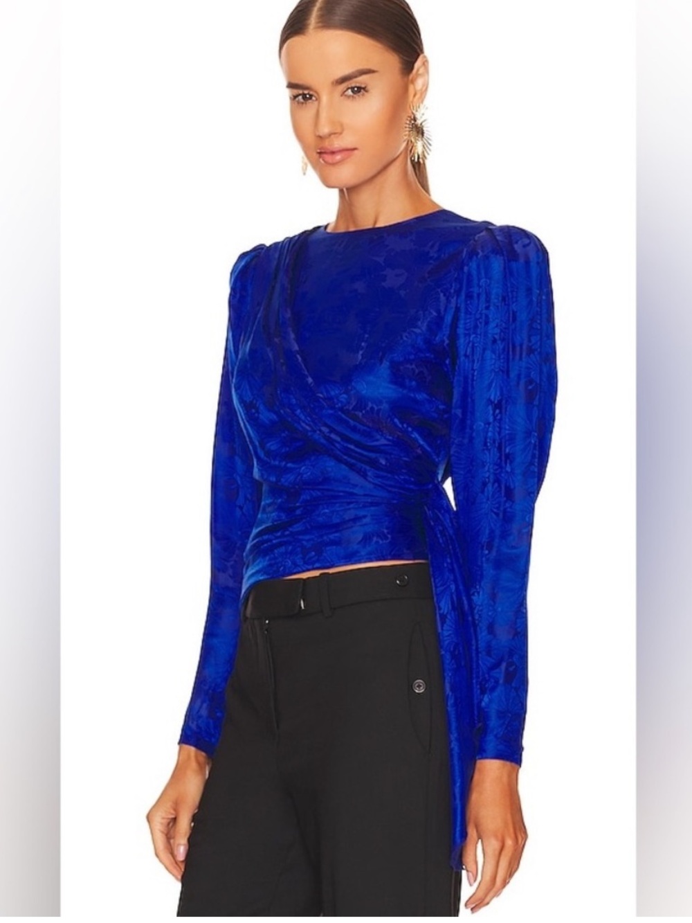 Ronny Kobo Collection Cobalt Blue Draped Long-Sleeve Top